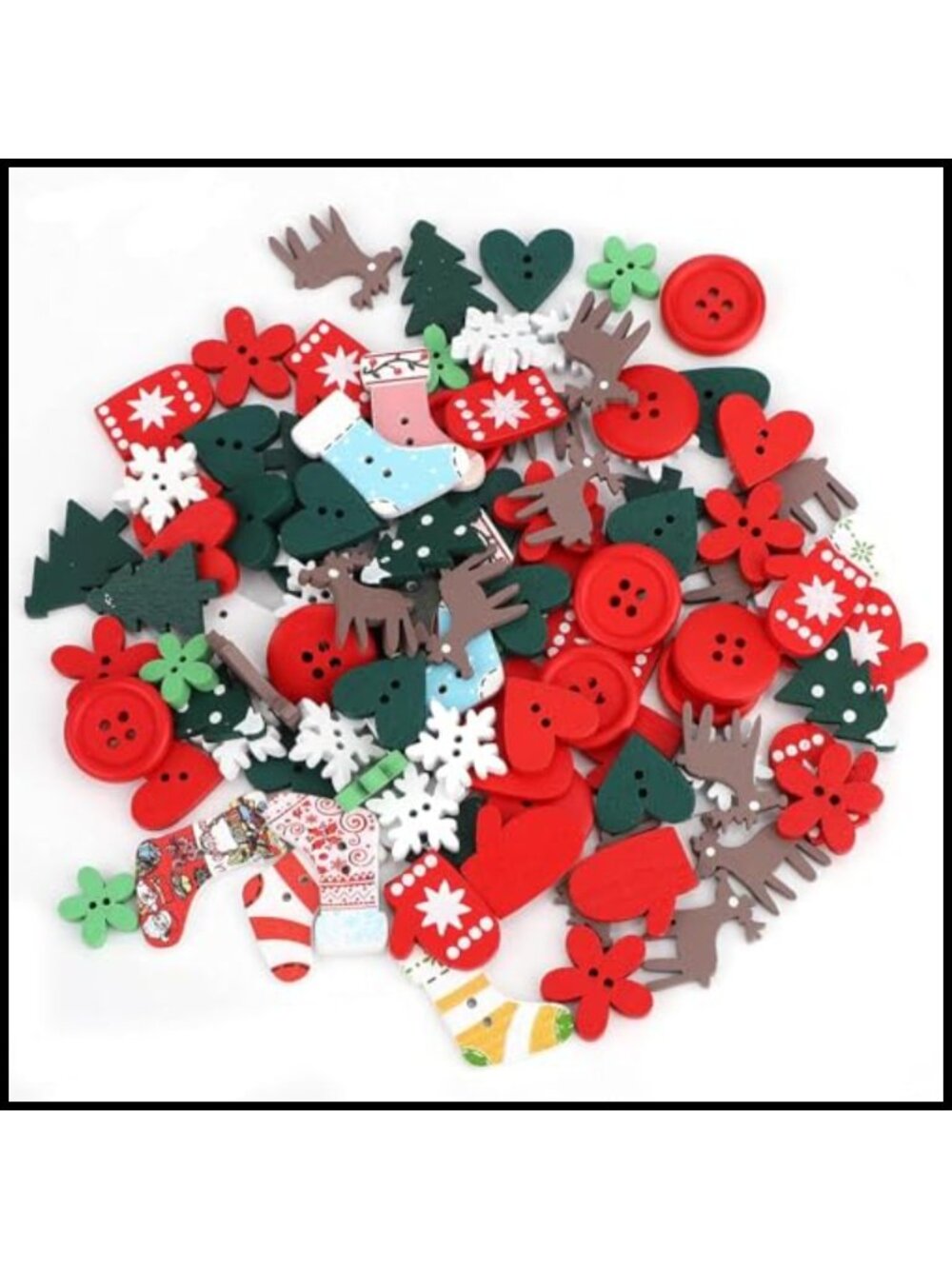 100 Wooden Christmas Buttons Sewing Craft DIY Scrapbooking Decoration